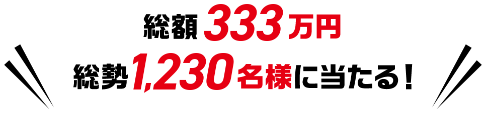 総額333万円 総勢1,230名様に当たる！